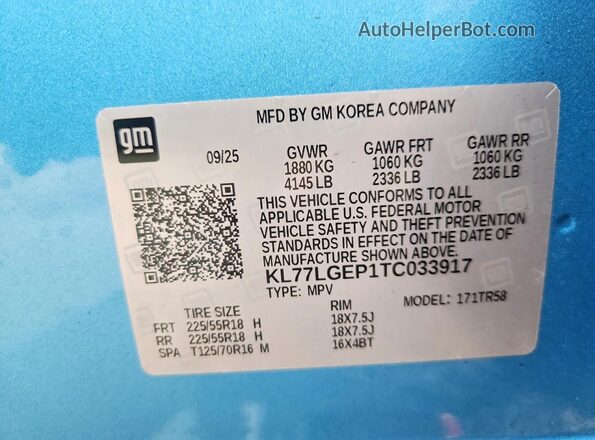 KL77LGEP1TC033917 2026 CHEVROLET TRAX Blue 