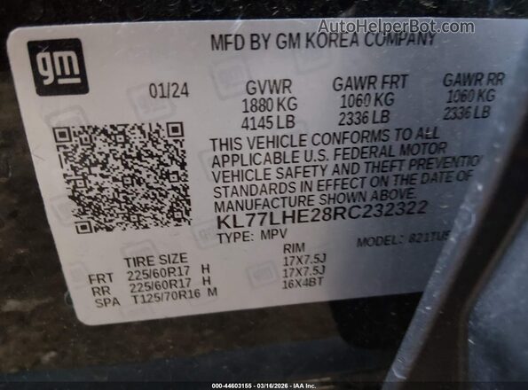 KL77LHE28RC232322 2024 CHEVROLET TRAX Black Շարժիչի բաժամունքի տեսք