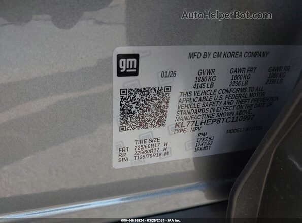 KL77LHEP8TC110997 2026 CHEVROLET TRAX Gray Engine compartment view