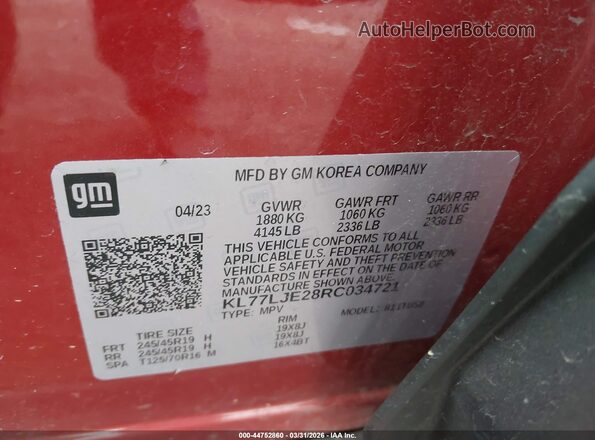 KL77LJE28RC034721 2024 CHEVROLET TRAX Оранжевый Вид подкапотного пространства