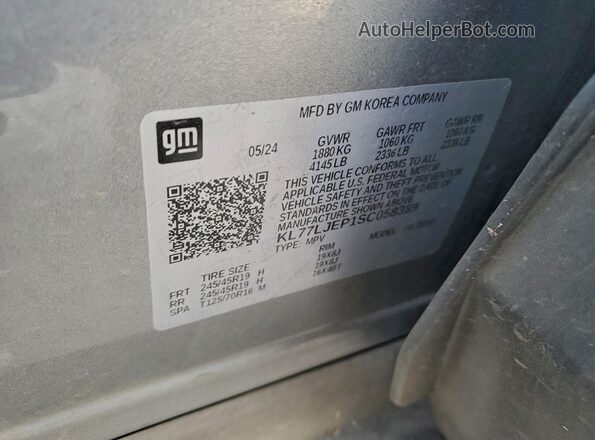KL77LJEP1SC058389 2025 CHEVROLET TRAX Silver VIN sticker view