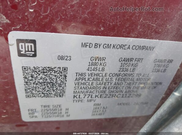 KL77LKE22RC112299 2024 CHEVROLET TRAX Red Vista del compartimento del motor