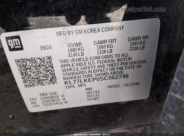 KL77LKEP0SC062746 2025 CHEVROLET TRAX Black Vista del compartimento del motor