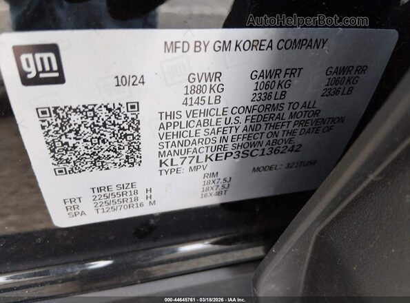 KL77LKEP3SC136242 2025 CHEVROLET TRAX Black Շարժիչի բաժամունքի տեսք