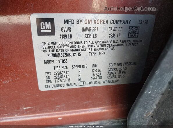 KL79MMS22MB012515 2021 CHEVROLET TRAILBLAZER Orange Widok komory silnika