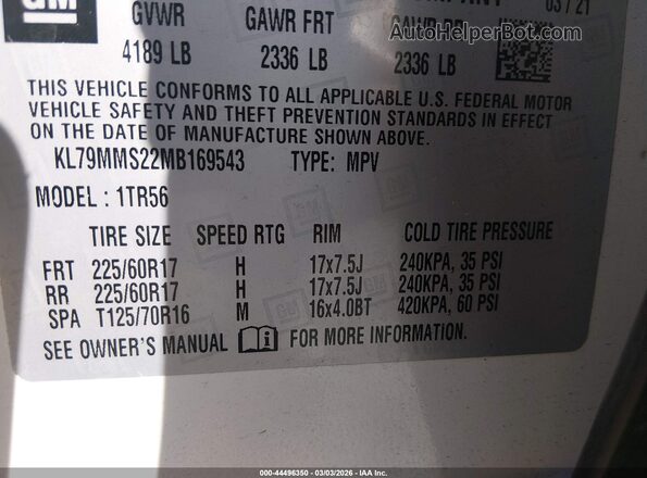 KL79MMS22MB169543 2021 CHEVROLET TRAILBLAZER White Vista del compartimento del motor