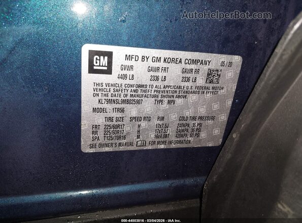 KL79MNSL9MB025907 2021 CHEVROLET TRAILBLAZER Blue Вид підкапотного простору