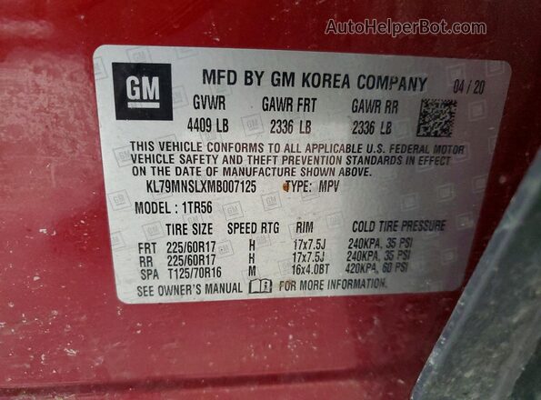 KL79MNSLXMB007125 2021 CHEVROLET TRAILBLAZER Red Engine compartment view