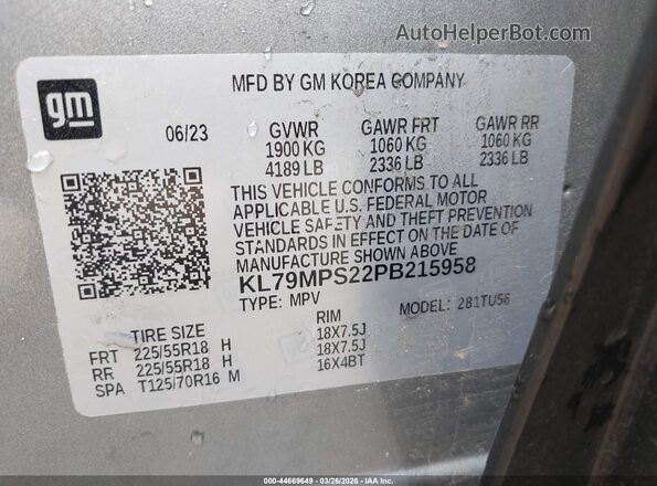 KL79MPS22PB215958 2023 CHEVROLET TRAILBLAZER Gray Вид підкапотного простору