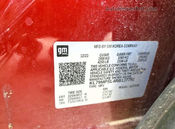 KL79MPSL4RB137792 2024 CHEVROLET TRAILBLAZER Бордовый Панорамный вид салона 360°