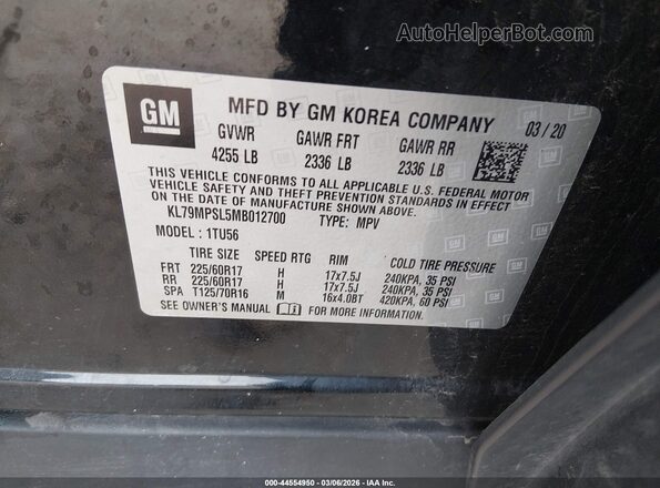 KL79MPSL5MB012700 2021 CHEVROLET TRAILBLAZER Black 