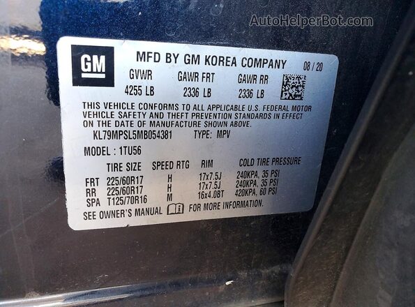 KL79MPSL5MB054381 2021 CHEVROLET TRAILBLAZER Blue ძრავის განყოფილების ხედი