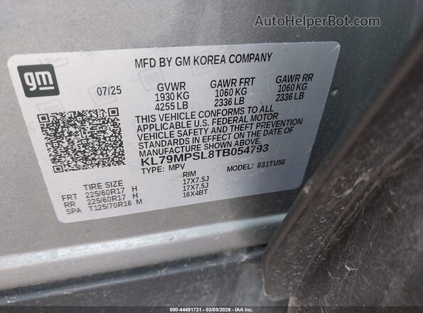 KL79MPSL8TB054793 2026 CHEVROLET TRAILBLAZER Gray Vista del compartimento del motor