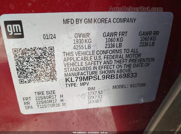 KL79MPSL9RB169833 2024 CHEVROLET TRAILBLAZER Red Engine compartment view