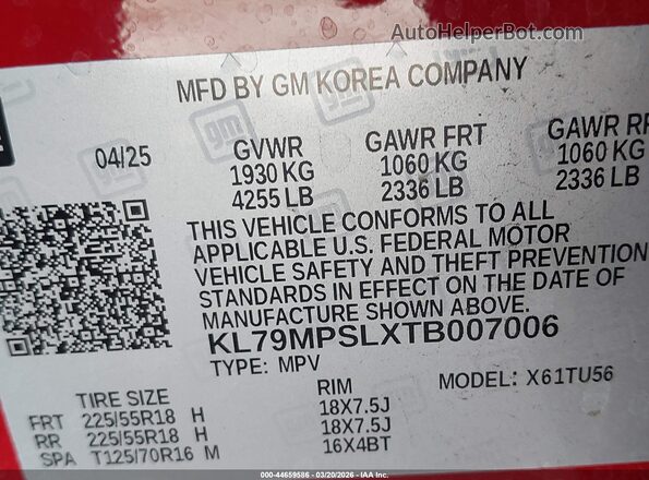 KL79MPSLXTB007006 2026 CHEVROLET TRAILBLAZER Maroon 