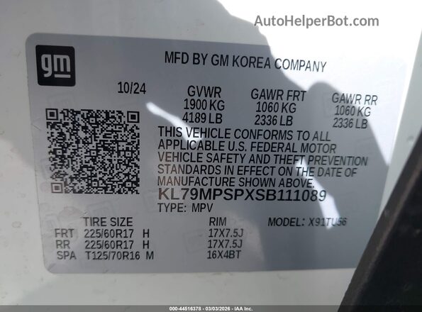KL79MPSPXSB111089 2025 CHEVROLET TRAILBLAZER White 