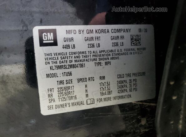 KL79MRSL2MB047061 2021 CHEVROLET TRAILBLAZER Black Вид наклейки з VIN-кодом
