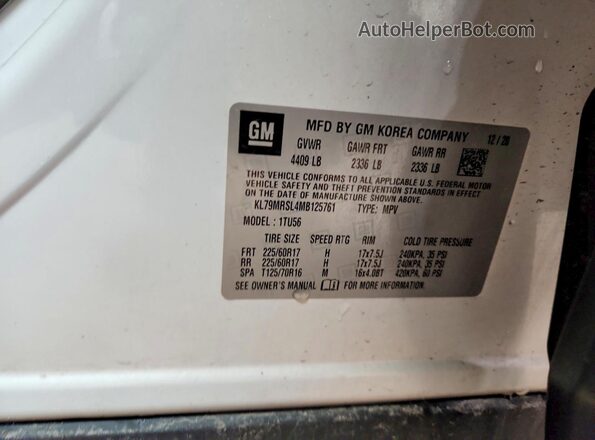 KL79MRSL4MB125761 2021 CHEVROLET TRAILBLAZER White Вид наклейки з VIN-кодом