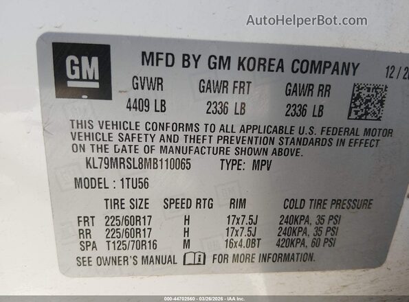 KL79MRSL8MB110065 2021 CHEVROLET TRAILBLAZER White Widok komory silnika