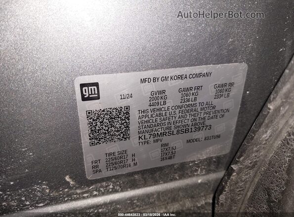 KL79MRSL8SB139773 2025 CHEVROLET TRAILBLAZER Gray Engine compartment view