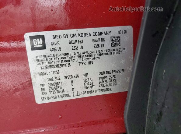KL79MRSL9MB010735 2021 CHEVROLET TRAILBLAZER Red Vista de la etiqueta del VIN