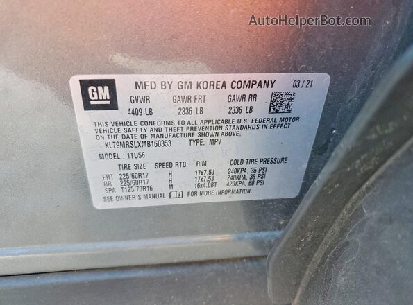 KL79MRSLXMB160353 2021 CHEVROLET TRAILBLAZER Gray Vista del compartimento del motor