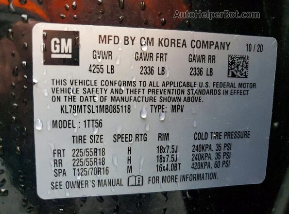KL79MTSL1MB085118 2021 CHEVROLET TRAILBLAZER Two Tone სალონის 360-გრადუსიანი ხედი