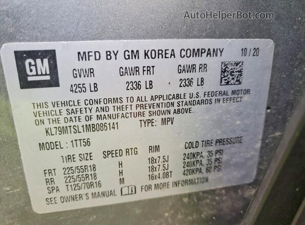 KL79MTSL1MB086141 2021 CHEVROLET TRAILBLAZER Gray ძრავის განყოფილების ხედი
