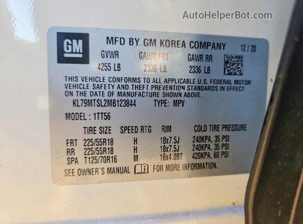 KL79MTSL2MB123844 2021 CHEVROLET TRAILBLAZER White Vista de la etiqueta del VIN