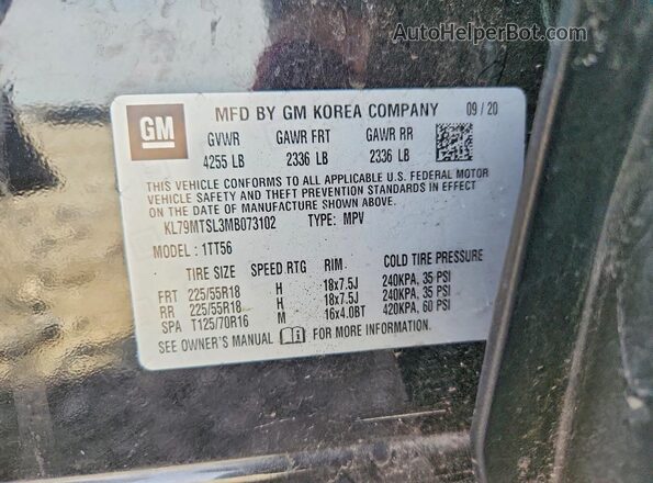KL79MTSL3MB073102 2021 CHEVROLET TRAILBLAZER Black VIN კოდის სტიკერის ხედი