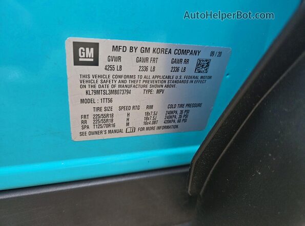 KL79MTSL3MB073794 2021 CHEVROLET TRAILBLAZER Teal Rear seats view