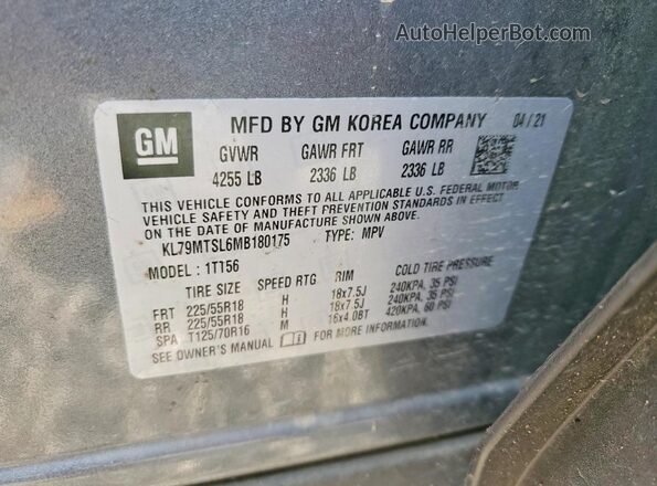 KL79MTSL6MB180175 2021 CHEVROLET TRAILBLAZER Серый Панорамный вид салона 360°