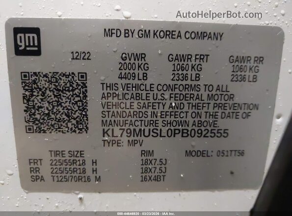 KL79MUSL0PB092555 2023 CHEVROLET TRAILBLAZER White 