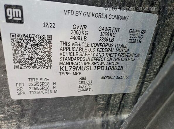 KL79MUSL1PB108018 2023 CHEVROLET TRAILBLAZER Black VIN կոդի պիտակի տեսք