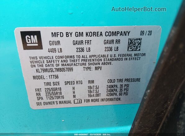 KL79MUSL7MB057099 2021 CHEVROLET TRAILBLAZER Бирюзовый Вид подкапотного пространства