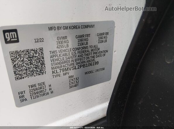 KL79MVSL2PB106199 2023 CHEVROLET TRAILBLAZER White 
