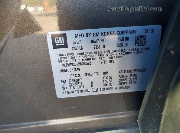KL79MVSL4MB053582 2021 CHEVROLET TRAILBLAZER Tan Вид наклейки з VIN-кодом