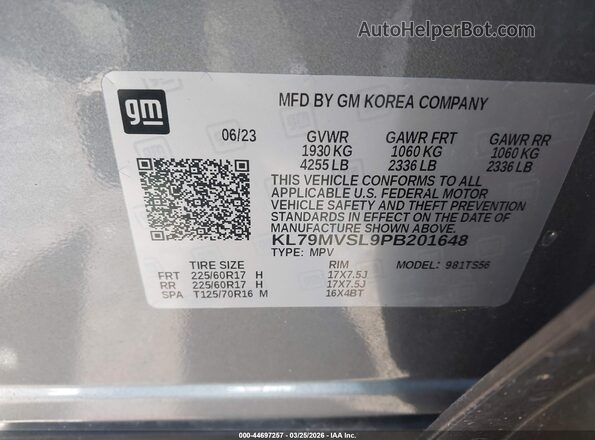 KL79MVSL9PB201648 2023 CHEVROLET TRAILBLAZER Gray Engine compartment view