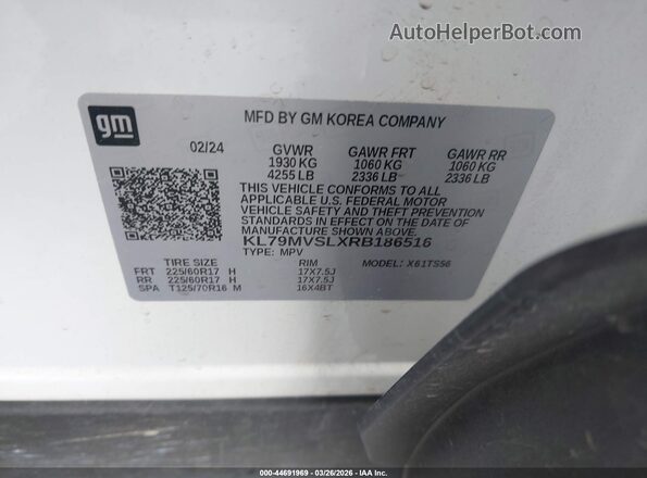 KL79MVSLXRB186516 2024 CHEVROLET TRAILBLAZER White 