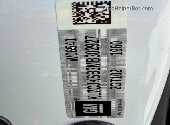 KL7CJKSB3MB302927 2021 CHEVROLET TRAX White უკანა სავარძლების ხედი