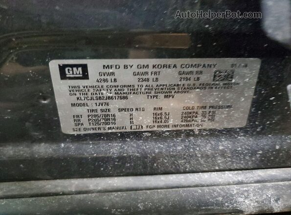 KL7CJLSB2JB617686 2018 CHEVROLET TRAX Серый Вид наклейки с VIN-кодом