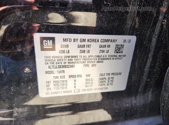 KL7CJLSB3MB323461 2021 CHEVROLET TRAX Black VIN կոդի պիտակի տեսք