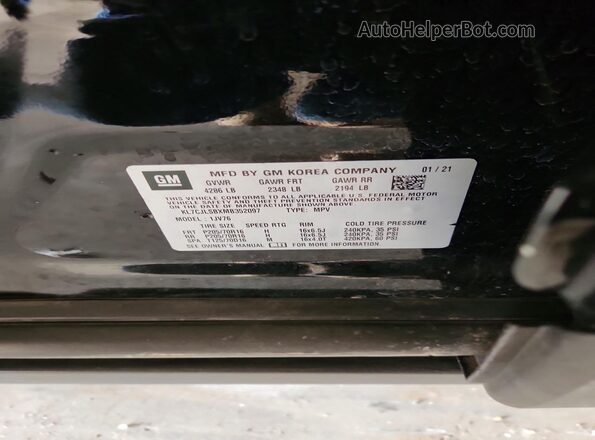 KL7CJLSBXMB352097 2021 CHEVROLET TRAX Black Widok wnętrza 360 stopni