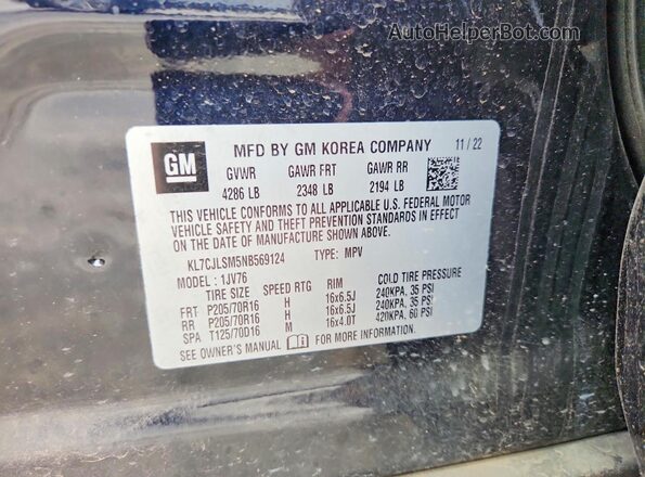 KL7CJLSM5NB569124 2022 CHEVROLET TRAX Blue Widok komory silnika