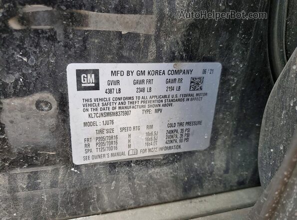KL7CJNSM6MB375907 2021 CHEVROLET TRAX Black Vista interior de 360 grados