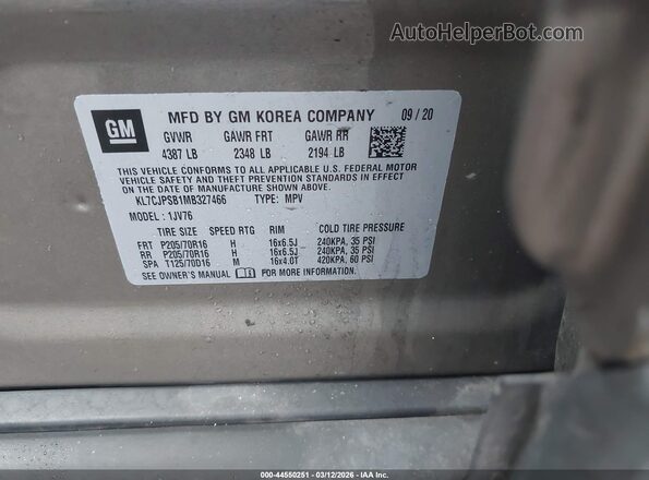 KL7CJPSB1MB327466 2021 CHEVROLET TRAX Tan Շարժիչի բաժամունքի տեսք