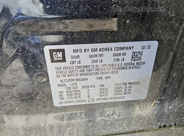 KL7CJPSM1NB532644 2022 CHEVROLET TRAX Black Սալոնի 360 աստիճան տեսք