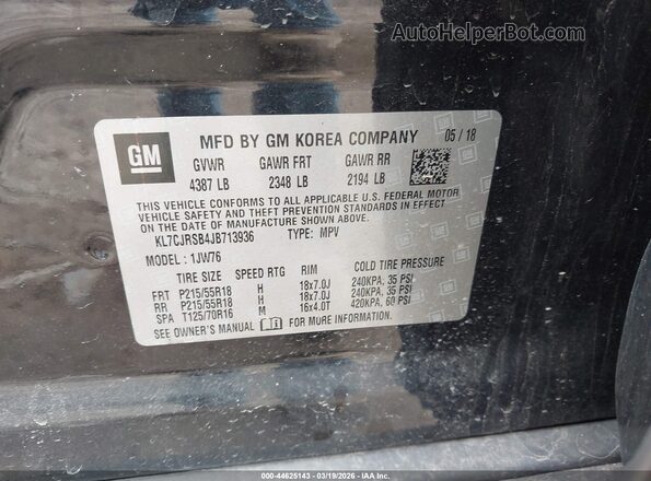 KL7CJRSB4JB713936 2018 CHEVROLET TRAX Black ძრავის განყოფილების ხედი