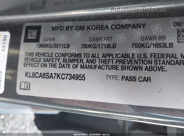 KL8CA6SA7KC734955 2019 CHEVROLET SPARK Black Вид підкапотного простору