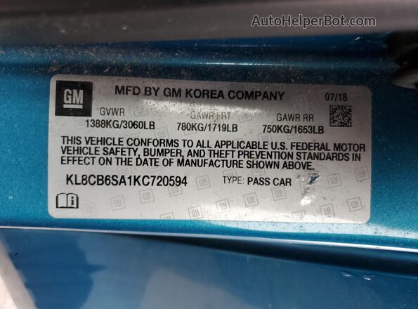 KL8CB6SA1KC720594 2019 CHEVROLET SPARK Blue 